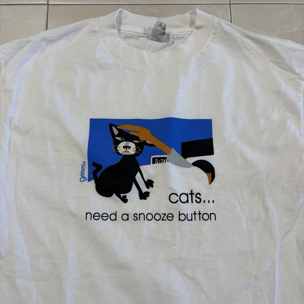 Vintage Cat T Shirt Funny Humor Men's M Y2K White Skate Grunge Gorp Core